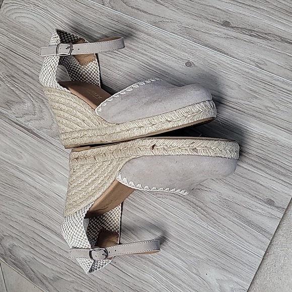 Paseart Tan Suede Espadrille Wedge Sandals Ankle Strap Jute Platform Size 38 - Picture 7 of 11